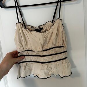 Forever 21 Cream Ruffled Tank with Black Trim